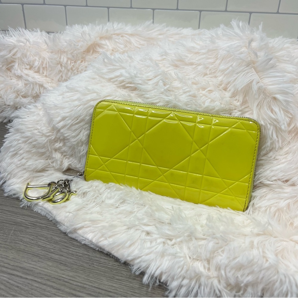Dior - Yellow Cannage Patent Leather Zip Around Long Wallet